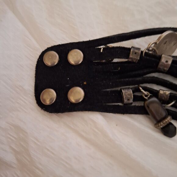 A Woman's Leather Cuff Bracelet Charms Steampunk Strappy Grunge Streetwear - Picture 10 of 11